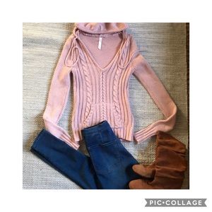 Cable Knit Blush Hooded Sweater